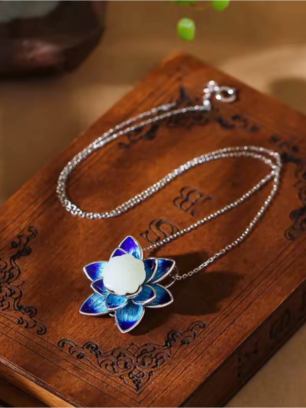Blue Lotus Pendant Necklace - Women Jewelry